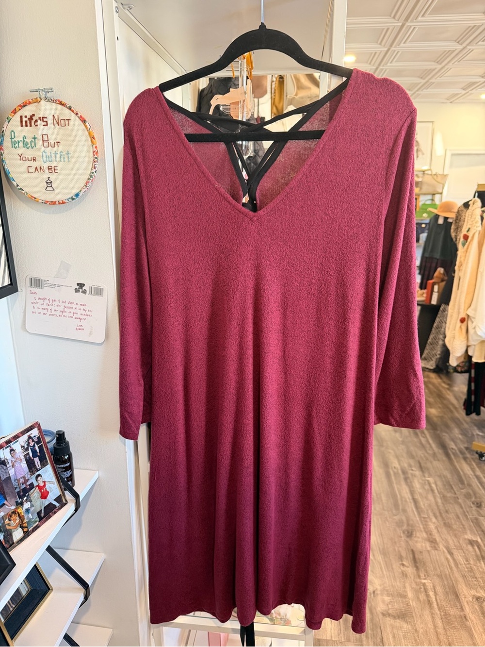 V-Neck Burgundy Midi Dress with Strappy Back